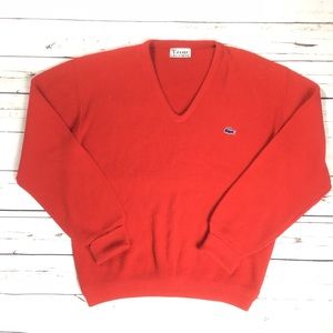 Izod Lacoste V-Neck Sweater men's L red cranberry